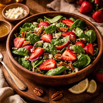 Image of Delicious Easy Spinach and Strawberry Salad with Feta