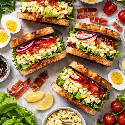 Image of Delicious Egg and Bacon Salad Sandwiches