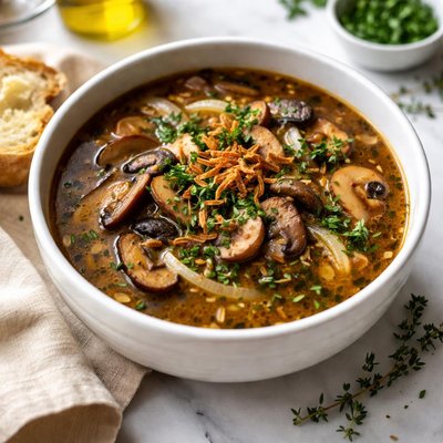 Image of Delicious Golden Mushroom Soup with Beef Broth Dairy Free