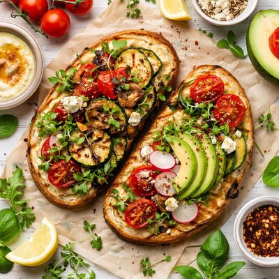 Image of Delicious Grilled Open Face Veggie Sandwich