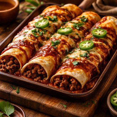 Image of Delicious Ground Beef Enchiladas with Homemade Sauce