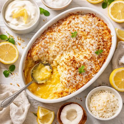 Image of Delicious Lemon Coconut Self Saucing Pudding