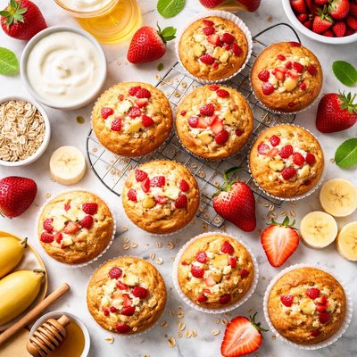 Image of Delicious Low Fat Strawberry Banana Muffins