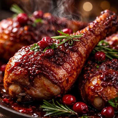 Image of Delicious Oven Baked Cranberry Barbecue Chicken or Turkey Legs