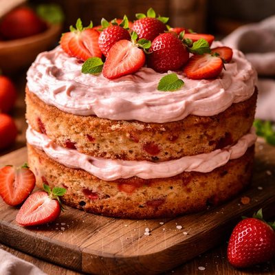 Image of Delicious Strawberry Cake and Strawberry Cream Cheese Frosting