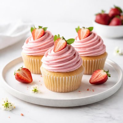 Image of Delicious Strawberry Cupcakes Strawberry Frosting