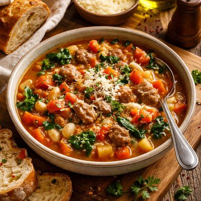 Image of Delicious Vegetable and Italian Sausage Soup