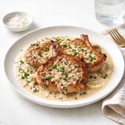 Image of Deliciously Tender Pork Chops in a Creamy Sauce