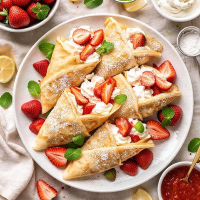 Image of Dessert Crepes with Strawberry Cream Filling
