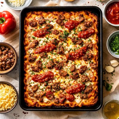 Image of Vegetarian Detroit Pan Style Sausage Cheese Pizza