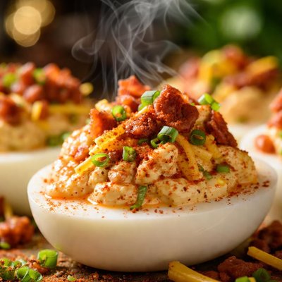 Image of Deviled Eggs Bacon and Cheese with a Kick