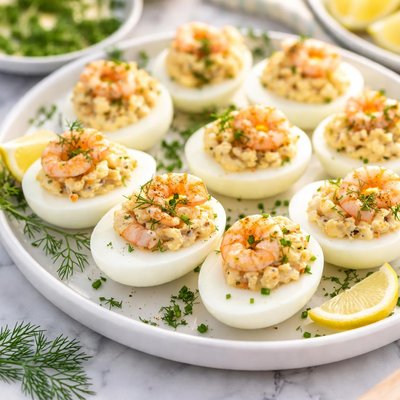 Image of Deviled Eggs with Shrimp Filling Krevetitidisega Munad