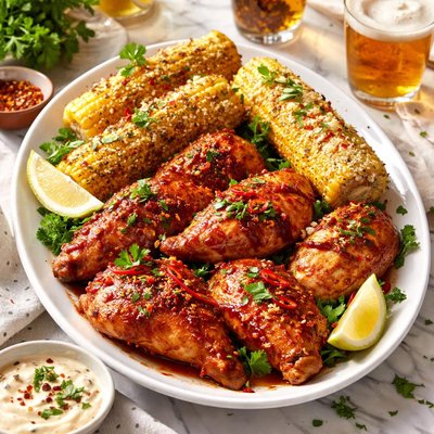 Image of Devilish Chicken and Corn on the Cob