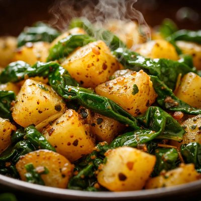 Image of Diced Potatoes with Spinach
