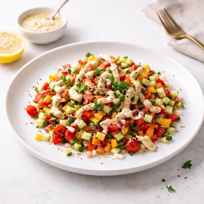 Image of Diced Vegetable Salad with Tahini Dressing