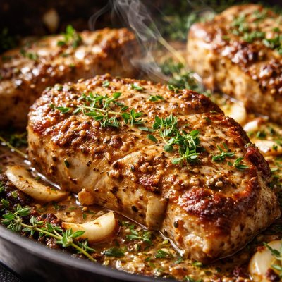 Image of Dijon Pork Chops with Red Wine Vinegar and Herbs