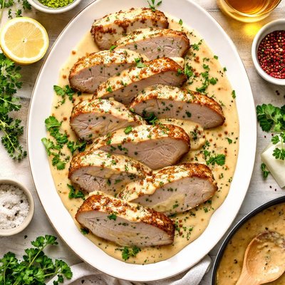 Image of Dijon Pork Loin with Cognac Cream Sauce