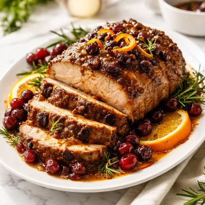 Image of Dijon Pork Roast with Cranberries Crock Pot
