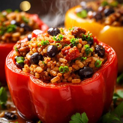Image of Dirty Beans and Rice Stuffed Peppers