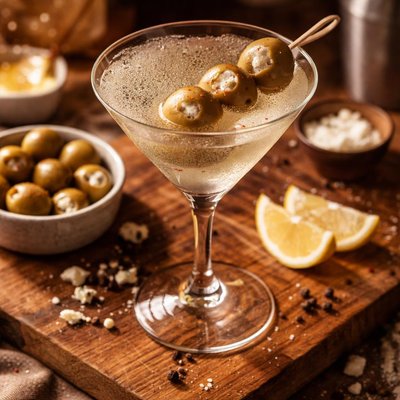 Image of Dirty Vodka Martini W Blue Cheese Olives