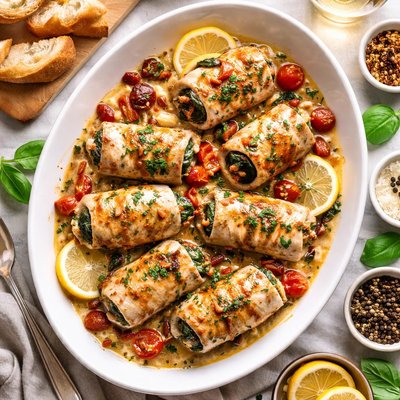 Image of Divine Chicken Rolls with Wine Sauce