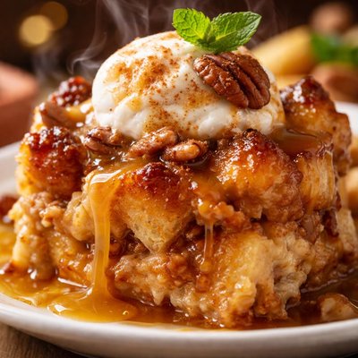 Image of Donut Bread Pudding with Butter Rum Sauce
