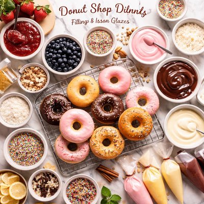 Image of Donut Shop Donuts Filling and Icings Glazes