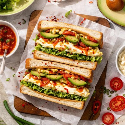 Image of Double Decker Sweet Chili Sauce Egg Sandwich