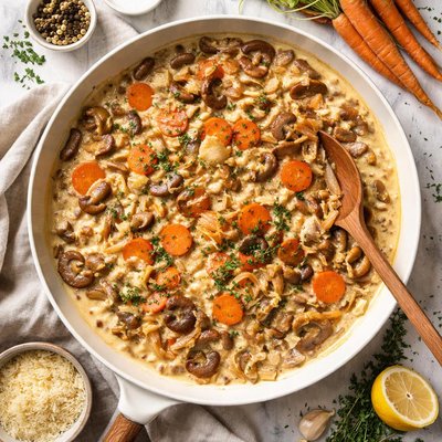 Image of Dreamy Creamed Carrots Onions and Mushrooms