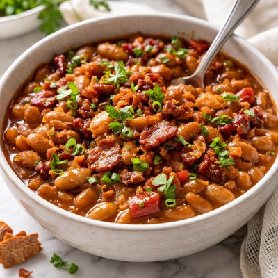 Image of Dressed Up Slow Cooked Canned Baked Beans