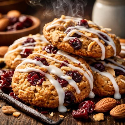 Image of Dried Cherry and Almond Cookies with Vanilla Icing