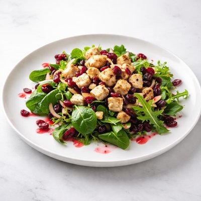Image of Dried Cranberry Vinaigrette Salad with Diced Chicken Chunks