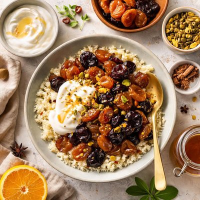 Image of Dried Fruit Compote with Couscous and Yogurt