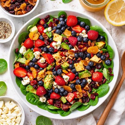 Image of Ensalada de Frutas Deshidratadas Baja en Carbohidratos con Aderezo de Miel y Limón