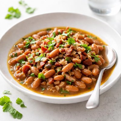 Image of Drunken Pintos with Cilantro and Bacon Rick Bayless