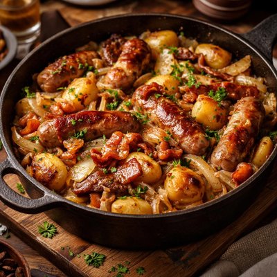 Image of Dublin Coddle Irish Sausage Bacon Onion and Potato Hotpot