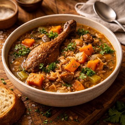 Image of Duck Soup with Brown Rice and Yams