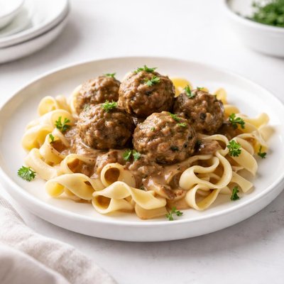 Image of Easy All in One Crock Pot Meatballs with Gravy Noodles