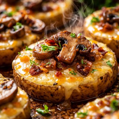 Image of Easy Baked Cheddar Mushroom Potato Slices