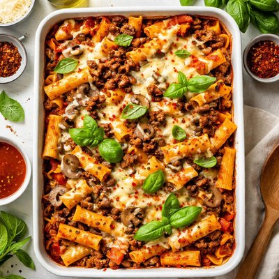 Image of Easy Baked Rigatoni with Ground Beef and Mushrooms