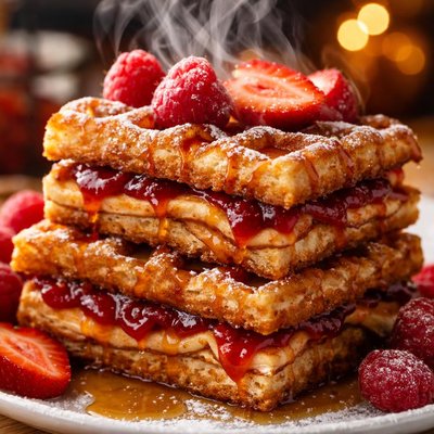 Image of Easy Bisquick Peanut Butter and Jelly Waffle French Toast