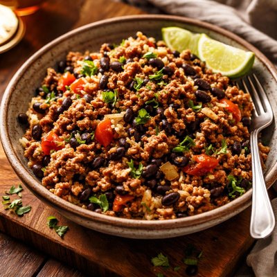 Image of Easy Black Beans and Rice with Hamburger
