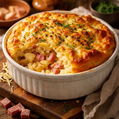 Image of Easy Cheese Potato and Ham Souffl