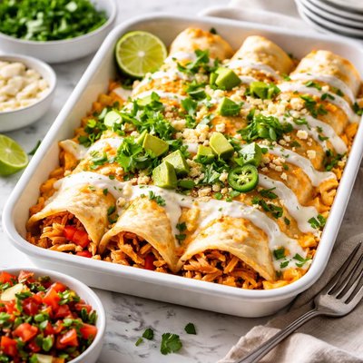 Image of Easy Cheesy Chicken Enchiladas with Yogurt Sauce