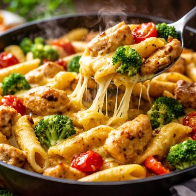 Image of Easy Cheesy Chicken Pasta Veggie Skillet