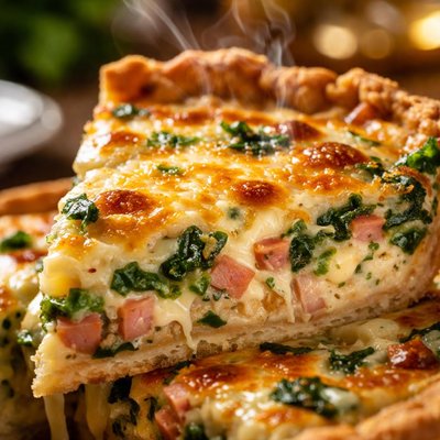Image of Easy Cheesy Spinach and Ham Quiche Pie