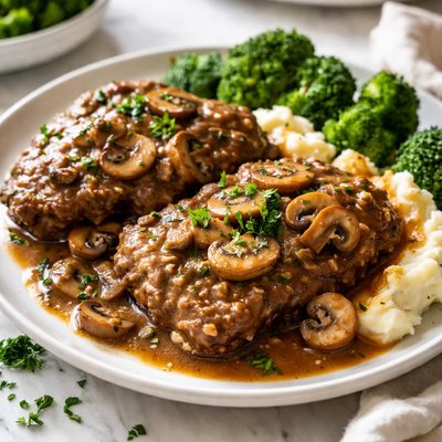 Image of Easy Crock Pot Baked Steak and Mushroom Gravy