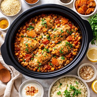 Image of Easy Crock Pot Moroccan Chicken Chickpea and Apricot Tagine