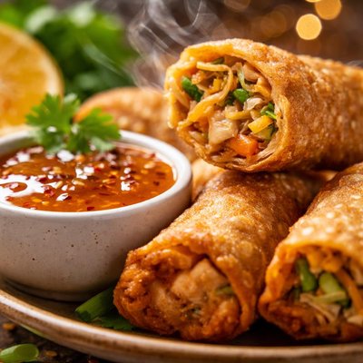 Image of Easy Egg Rolls with Sweet and Sour Orange Dipping Sauce