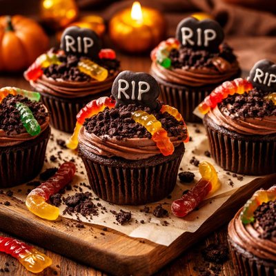 Image of Easy Halloween Worm Cupcakes